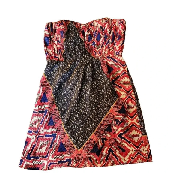 Twelfth Street By Cynthia Vincent Strapless Dress Size 6 Red Black Blue Multi - Picture 4 of 8